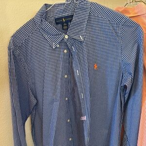 Ralph Lauren, gingham blue and white button up xl /18-20